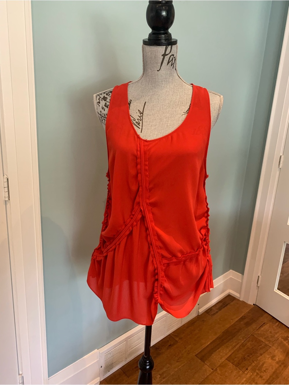 Hugo Boss Red Sleeveless Ruffle-Detail Tank